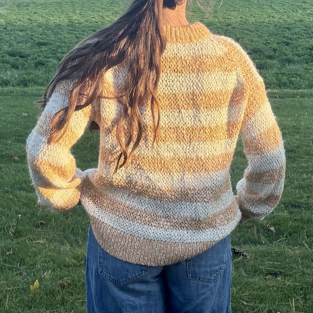 Madewell Baez Pullover Sweater XS Striped Orange Cream Knit Striped Long Sleeve - Picture 3 of 11
